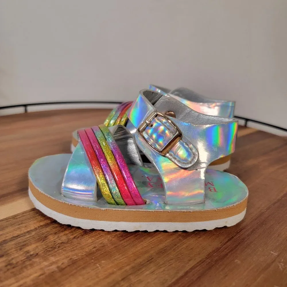 Badgley Mishka Holographic Rainbow Sandals Designer Toddler Size 5